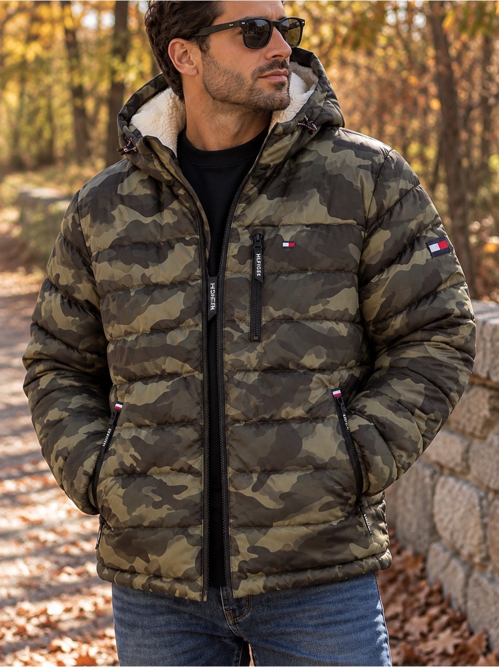 Tommy Hilfiger Men’s Camo Hooded Puffer Jacket - Size L